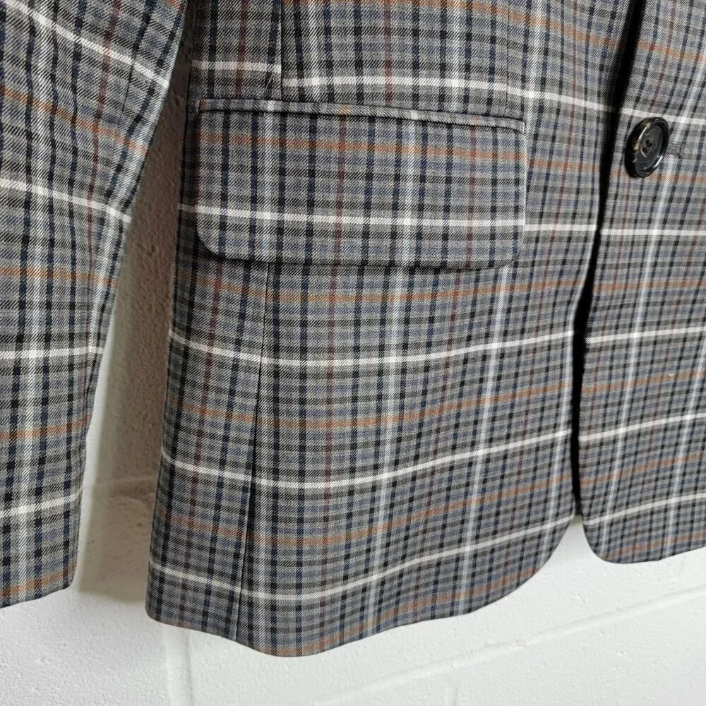 Tibi Blazer Womens 0 Gabe Check Cutout Menwear Wool Oversized Career Workwear - Picture 6 of 14